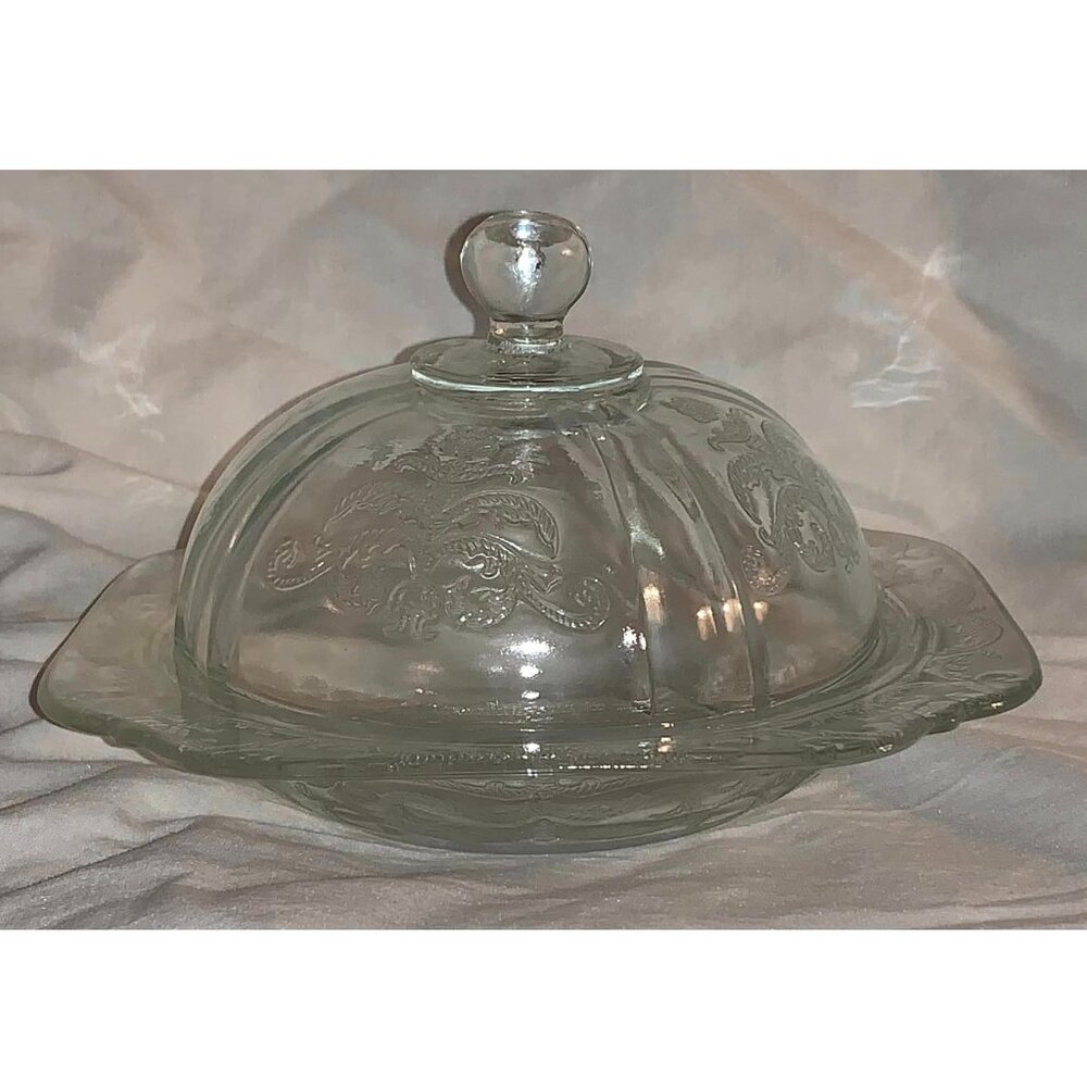 Vintage Elegant Glass Etched Candy Bowl Dish w/ Lid